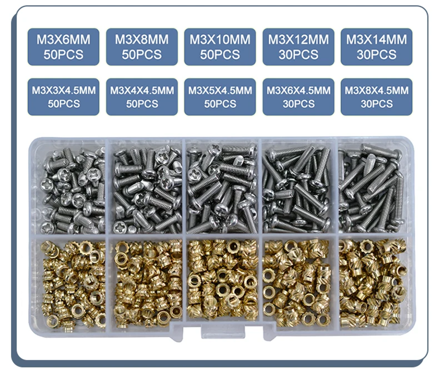 Knurled insert nuts med skruer KIT - 3D Print tilbehør