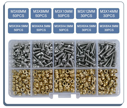 Knurled insert nuts med skruer KIT - 3D Print tilbehør